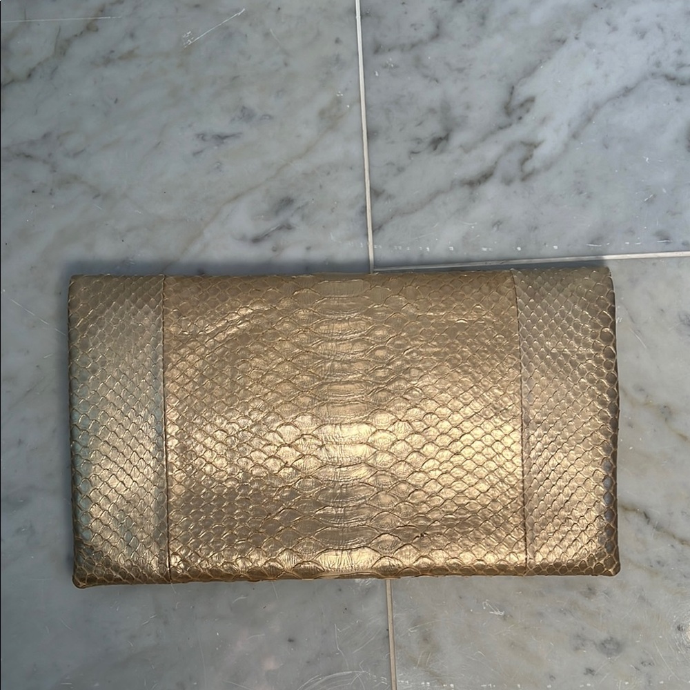 Python Champagne Gold Clutch - image 2
